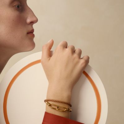 HERMÈS ベージュ レザーバングル レザーブレスレット 《クロワジエール》 - ベージュ | Hermès